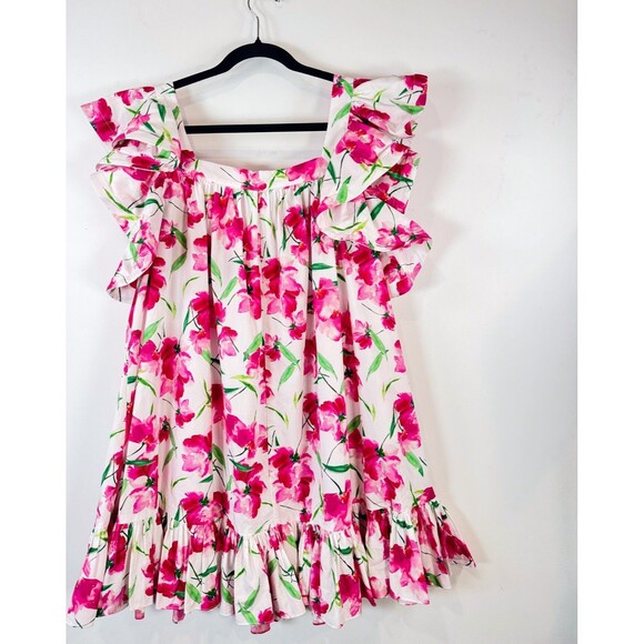 Misa Womens Dress Pink Selma Mini Flutter Floral Square Neck A Line Boho Medium - Picture 10 of 14